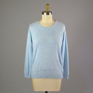 TERRANOVA MARLED KNIT LIGHT BLUE OPEN BACK SWEATER